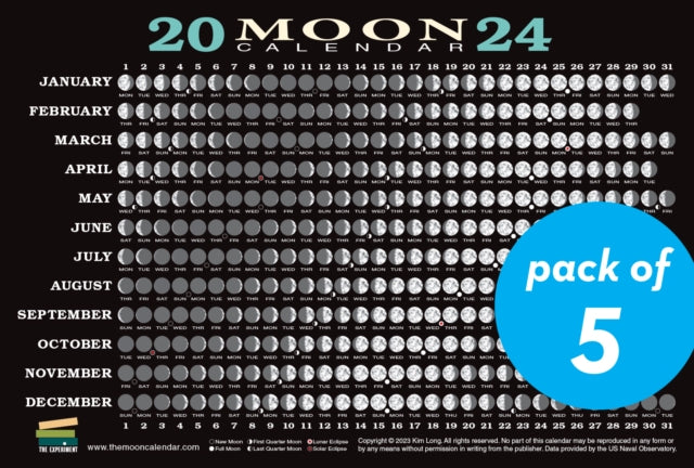 2024 Moon Calendar Card (5 pack) : Lunar Phases, Eclipses, and More! - 9781615199792
