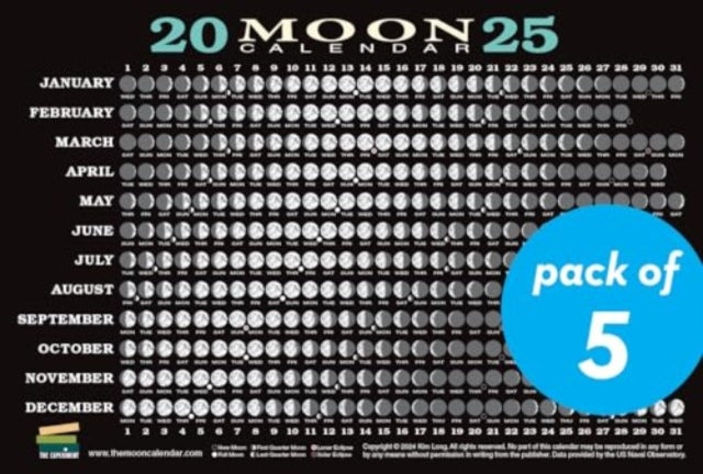 2025 Moon Calendar Card (5 Pack) : Lunar Phases, Eclipses, and More! - 9781891011528