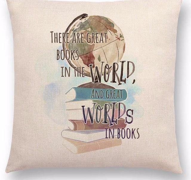 Reading and Books Themed Cushion Cover Tea Coffee Pastel Colours - Belfast Books